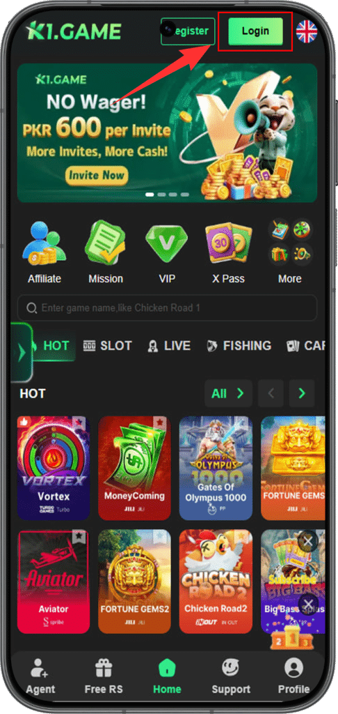 K1 Game login guide display