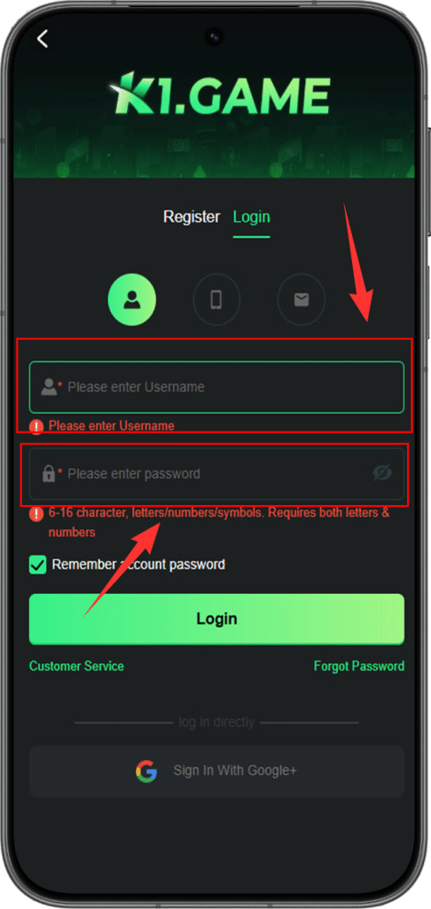 K1 Game login guide display